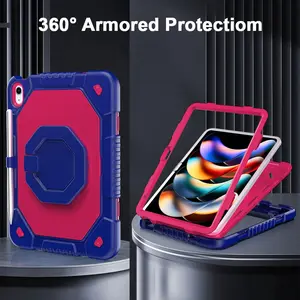 Shockproof Tablet Case with Adjustable Strap, PC + Silicone Material, 360° Rotating Stand, Durable Hard Shell for iPad & Galaxy Tab