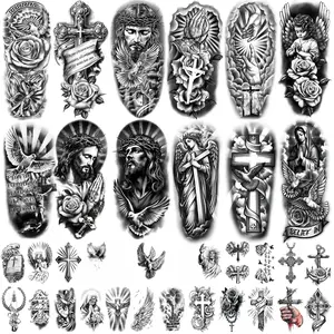 77 Sheets Christian Temporary Tattoo Adult Men Women Kids Religious Jesus Cross God Christ Catholic Realistic Half Sleeve Body Fake Tattoos Stickers