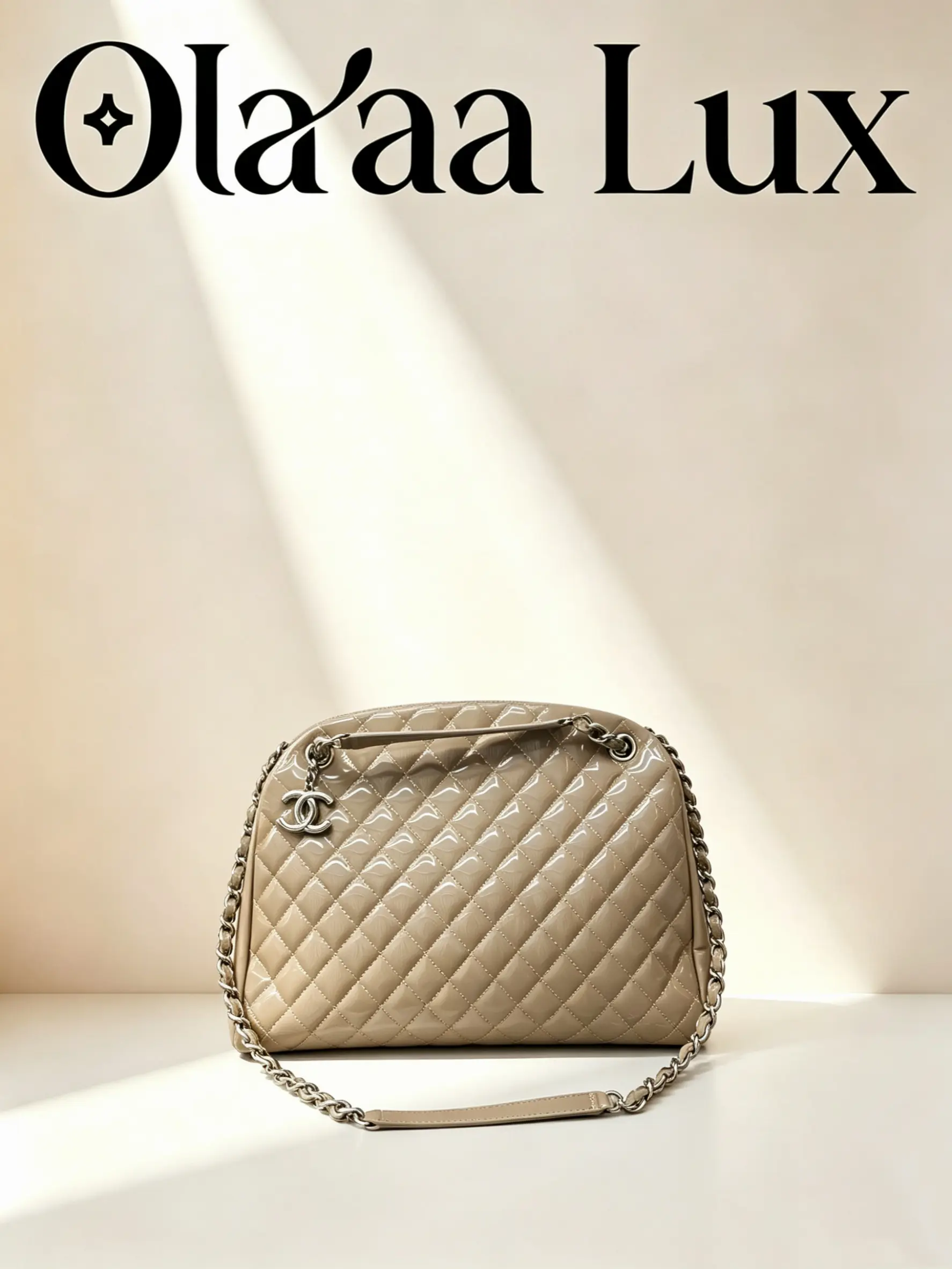 Pre-owned CHANEL Beige Quilted Patent Leather Dome Bag Silver CC Charm Chain Shoulder HandbagC19491785457