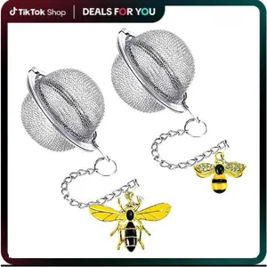 Stainless Steel Mesh Tea Infuser, 2.1 inch Tea Ball with Honey Bee Pendant Tea Strainer Tea Diffuser Tea Steeper for Filtering Tea,Tea Infusers for Loose Tea (Bee, 2PC)
