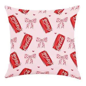 Beverage pink bow red heart Throw Pillow Cover Linen Material,Single-sided printing,No Inserts Included, New  Bedding Designs for 2025 ,Holiday Gift