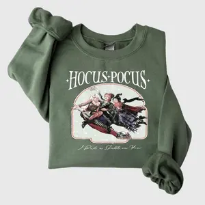Women's Vintage Hocus Pocus Graphic Sweatshirt - Sanderson Sisters Design, Halloween Party Outfit, Classic Cotton Hooded Top