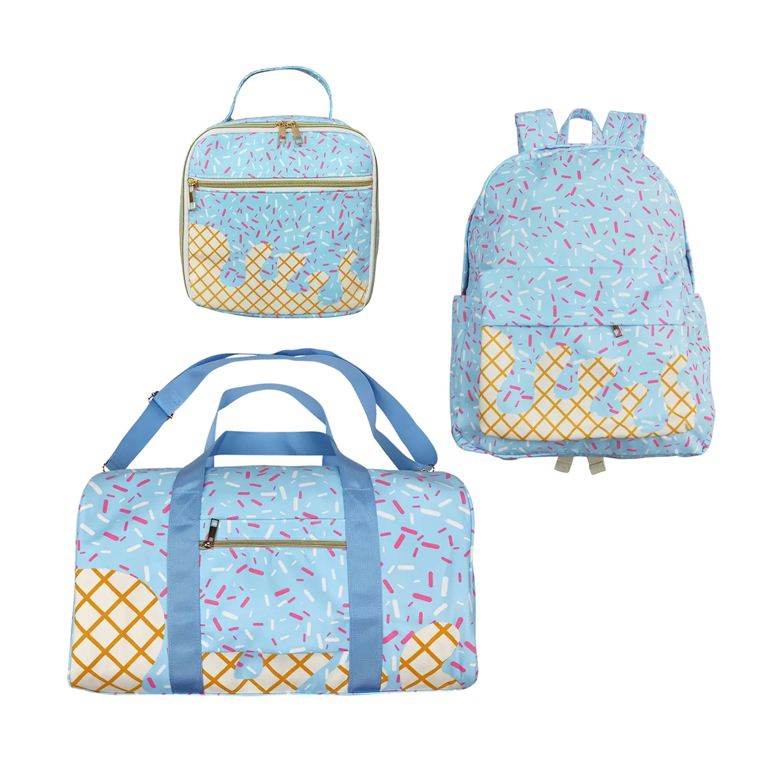 Spacious Lightweight Ice Cream Gym Bag - with Matching Reusable Lunch Cooler Bag, Ideal for School Sports & Outdoor Use, Travel Accessory, Reusable Lunch Bag