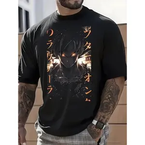Men's black cotton short sleeve Japanese anime print casual round neck regular t-shirt comfortable fabric suitable for all seasons perfect everyday wear ideal Christmas gift suitable for Easter, Halloween, Thanksgiving