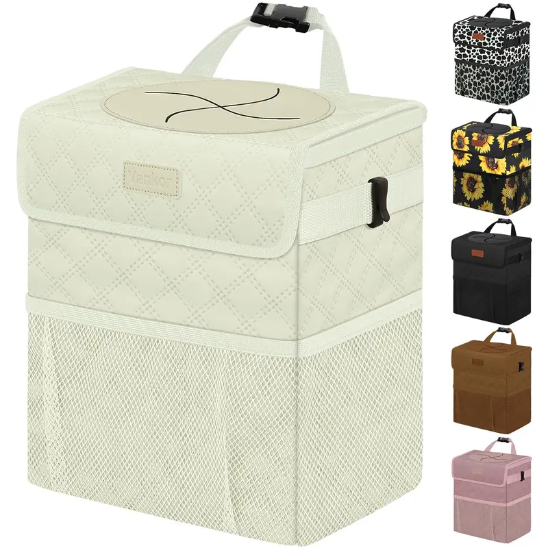Car Trash Can for Car Cute, Car Trash Bag Bin Hanging Waterproof Automotive Car Garbage Cans Leak Proof Vehicle Trash Can Diamond Pattern