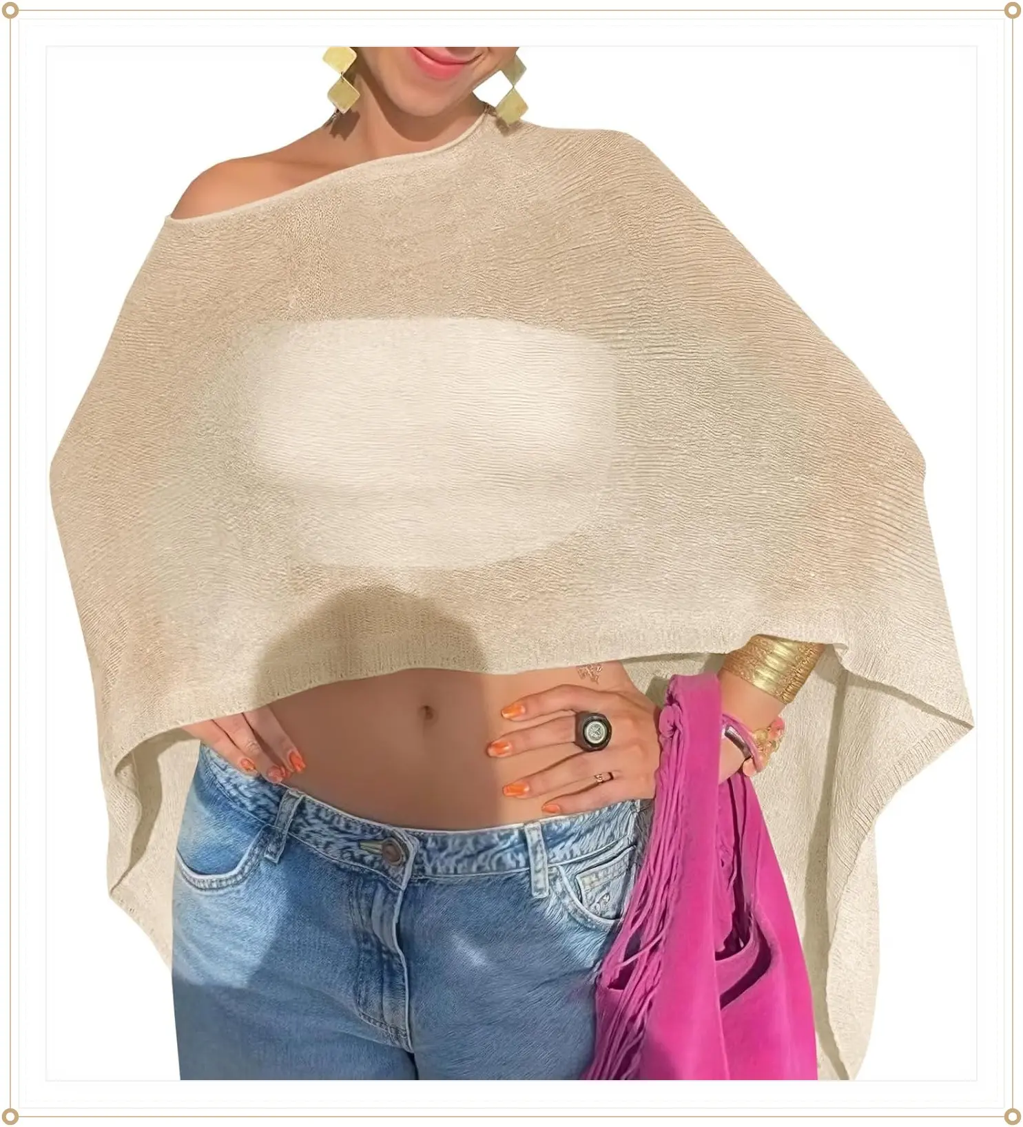 Fisoew Women Sheer Poncho Top Lightweight Knit Crochet Summer Shrug Bolero Off Shoulder Going Out Beach Cover upGift