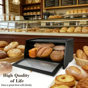SURUIHK Large Black Bamboo Bread Bin with Clear Window High-End Storage Container for Fresh Bread 15.5x10x8 inches Easy Assembly Ventilated Design