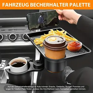 Rotating Car Cup Holder Tray with Phone Slot & Removable Plate - Heavy-Duty Multi-Functional Dashboard Organizer, Cup & Food Holder for Center Console, Tablet Compatible, One-Hand Operation