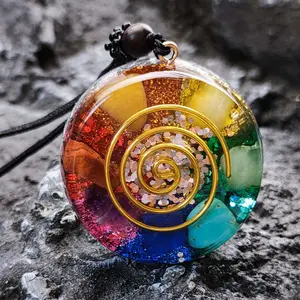 Natural Rainbow Energy 7 Charka Orgonite Sri Yantra Necklace Healing Stone Geometry Crystal Amulet 7 Chakra Pendant Necklace Crystal Chakra