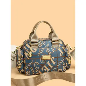 Women's Fashion Letter Print Tote Bag, Casual Large Capacity Commuter Bag with Removable Shoulder Strap, Zipper Closure Fashionable Crossbody Bag