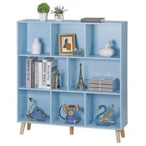 ZENY 8 Cube Storage Organizer 3-Shelves Wood Open Bookcase W/Pine Legs, Blue