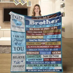 To My Brother Letter Print Blanket, Soft Comfortable Warm Throw, Air-conditioned Room Nap Blanket for Home Office Travel, Gift for Brother