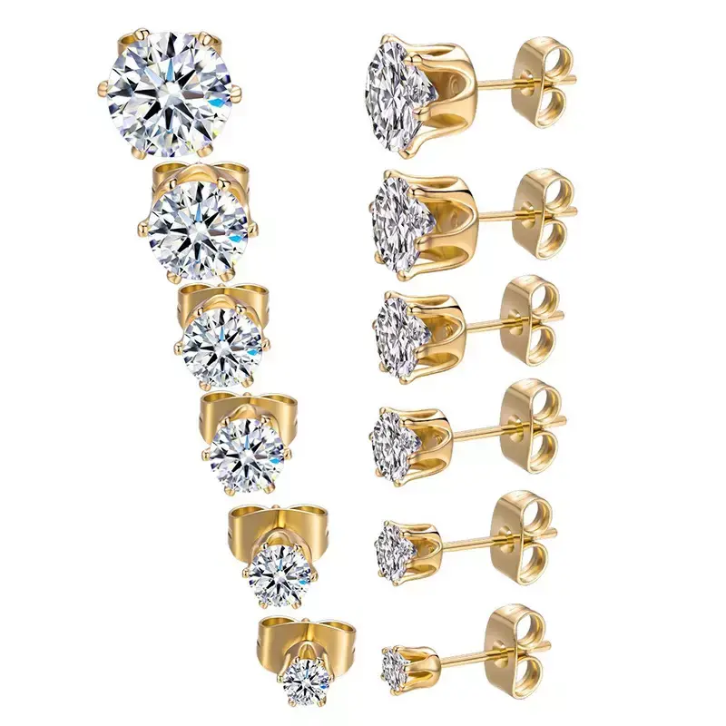 18k Layered Real Gold Filled cz stud earrings nugget earrings men, Earring