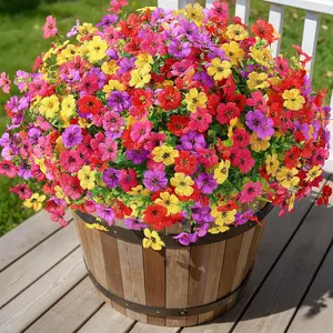 24 Bundles Artificial Flowers for Outdoors Decoration, UV Resistant Silk Faux Daisy Flora Spring Fake Plastic Plants Greenery for Outside Indoor Yard Home Porch Window Box Decor, Mix Colors