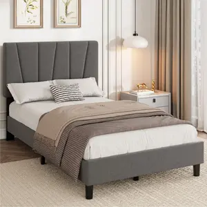 Modern Upholstered Platform Bed Frame - Adjustable Headboard - Strong Wooden Slats - Noise-Free Design - Easy Assembly - No Box Spring Needed - Available in Full, Queen, King Sizes - Bedroom Furniture