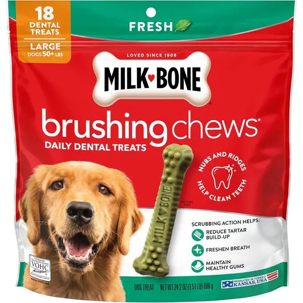 Dental Dog Chews Fresh Mint Flavor – Daily Oral Care Treats for Large Dogs, Breath Freshening & Tartar Support (24.2 oz)