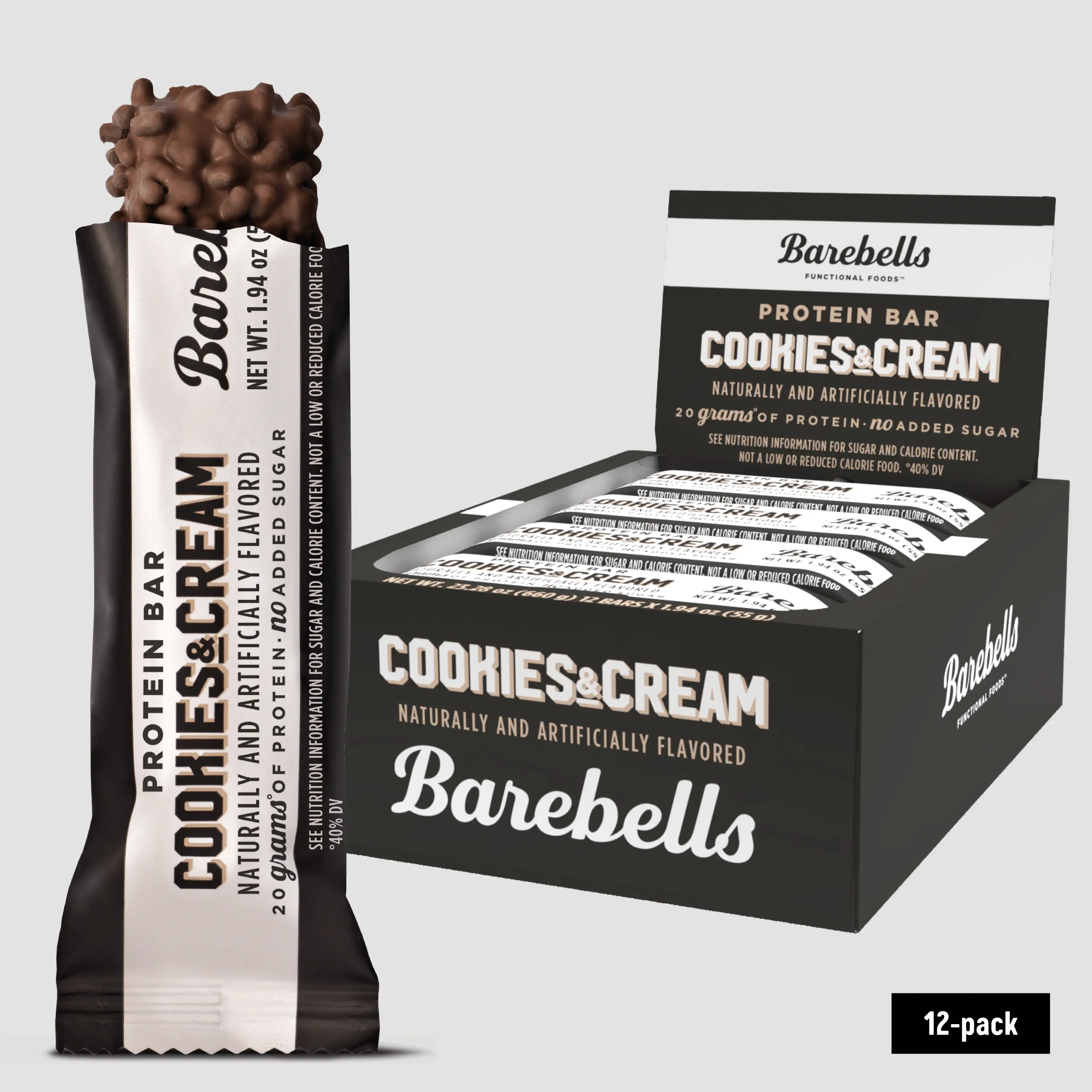 Barebells Cookies and Cream - Protein Snack Bar, 20g Protein, No Added Sugar, 12 Count Barebells Cookies and Cream - Protein Snack Bar, 20g Protein, No Added Sugar, 12 Count