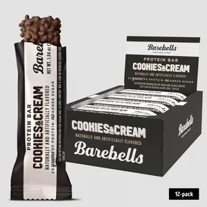 Barebells Cookies and Cream - Protein Snack Bar, 20g Protein, No Added Sugar, 12 Count