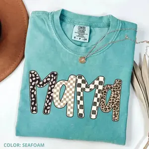 Comfort Colors Leopard Mama Graphic T-Shirt, Retro Checkered Mom Tee, Trendy Mother’s Day Shirt Inspired, Cute Neutral Mama Gift