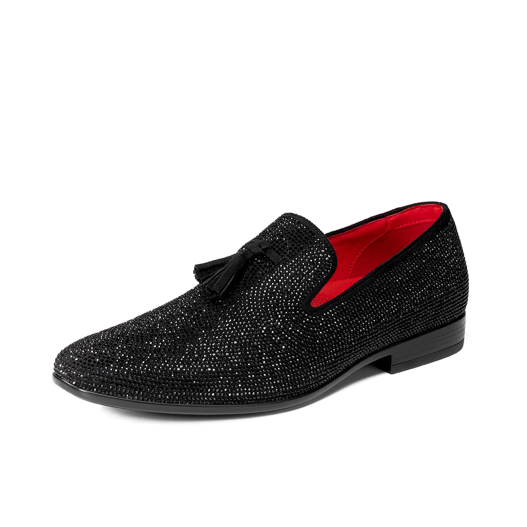BRUNO MARC Men's Rhinestone Tassel Loafers, Comfortable Slip-On Flat Dress Shoes for Wedding & Graduation, Men's Shoes, Rhinestones, Footwear, Classic Luxury Loafers, Round Toe, Sparkle