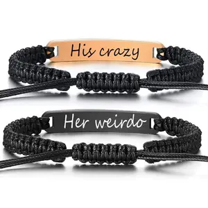 Black steel brand bracelet,  handmade woven spherical magnetic suction stainless steel heart studded couple bracelet set