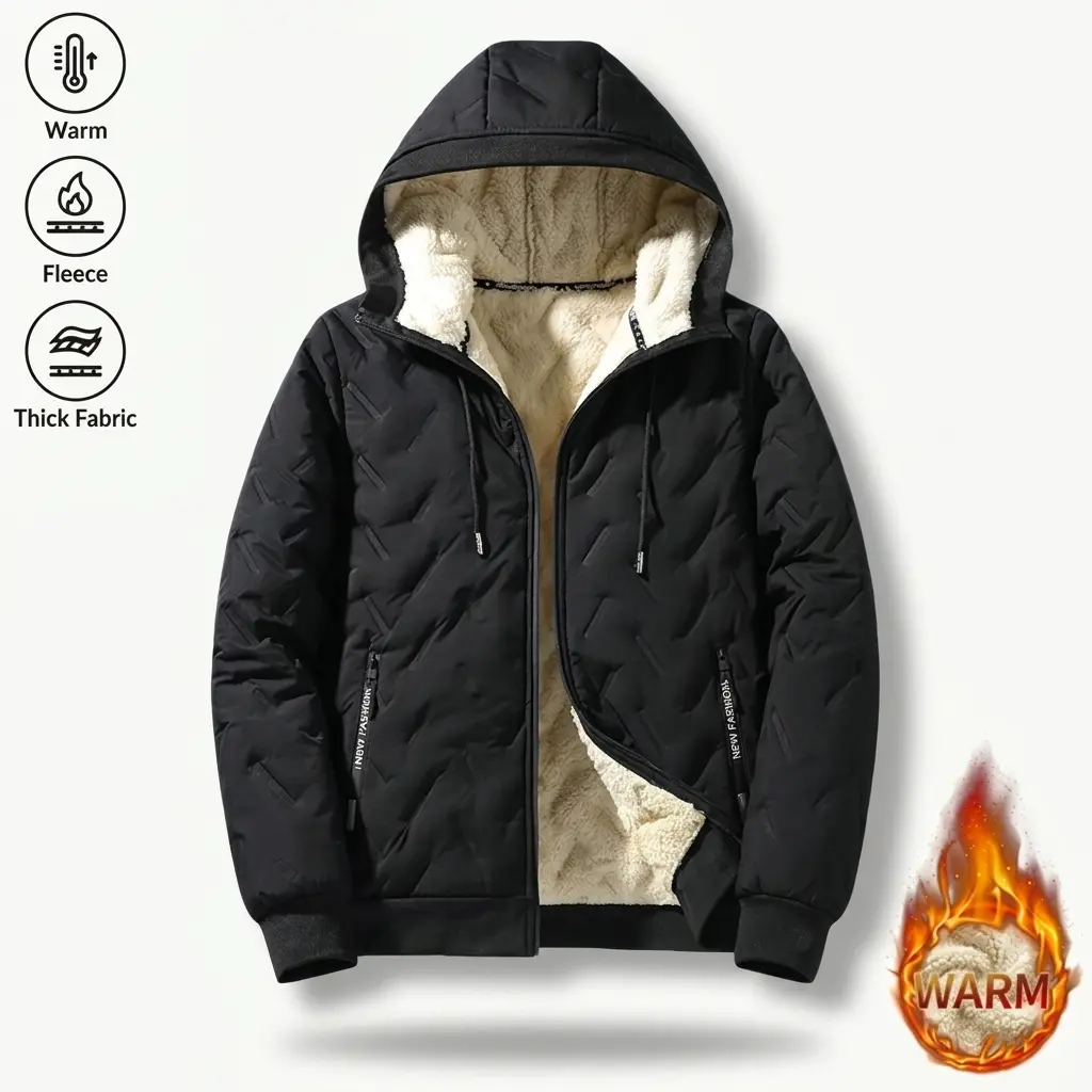 Men's Casual Fashionable Plain Winter Jacket - Warm Fleece-Lined, Regular-Fit Polyester Pull-On Coat for Cold Weather Outdoor Wear, Casual Fashionable Jacket