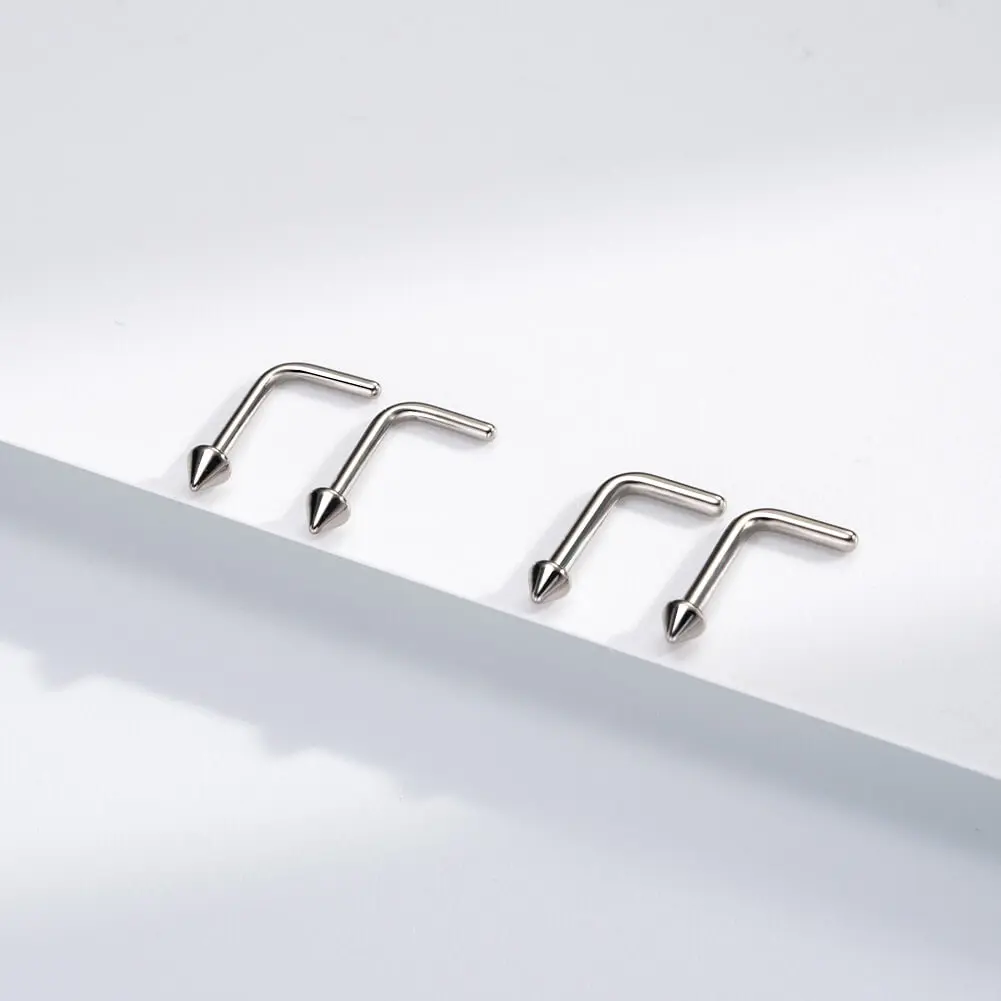 Oufer 2PCS 18G/20G Implant Grade Titanium L-shape Spike Nose Stud Set