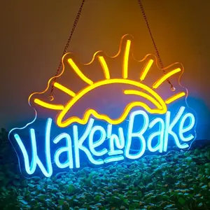 Wake in Bake LED Neon Sign Wall Decor, Neon Lights, Led Ambient Lighting, Modern Mood Lighting, USB Powered Light for Bedroom, Game Room, Garage & Bar, Easy Installation Creative Gift