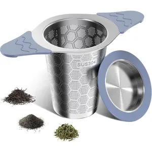 Stainless Steel Tea Infuser for Loose Leaf Tea with Heat Proof Silicone Handles, Extra Fine Mesh Tea Strainer Effectively Filters Fine Tea Leaves, Fits Teapots and Mugs