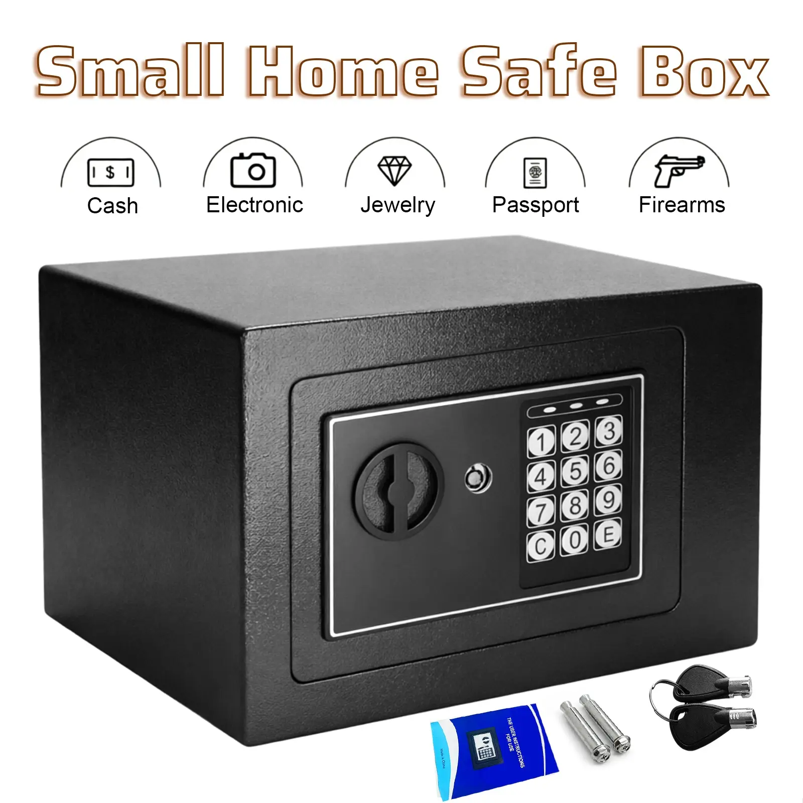 Sturdy Digital Safe Box with Electronic Password and Key, Compact Anti-Theft Cash Box with Lock for Home & Office Security, Cabinet Safes, Compact Shape, Office Safe