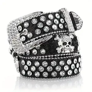 Y2K Gothic Subculture Punk Skeleton Diamond Belt Rhinestone Skull Belts Decorative Waistband Personalized Dressing