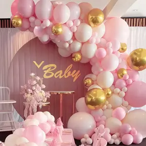Pink Gold Balloon Garland Arch Kit,104pcs White Metallic Gold Latex Balloon,Wedding Girls Birthday Party Decoration,Baby Shower Decor