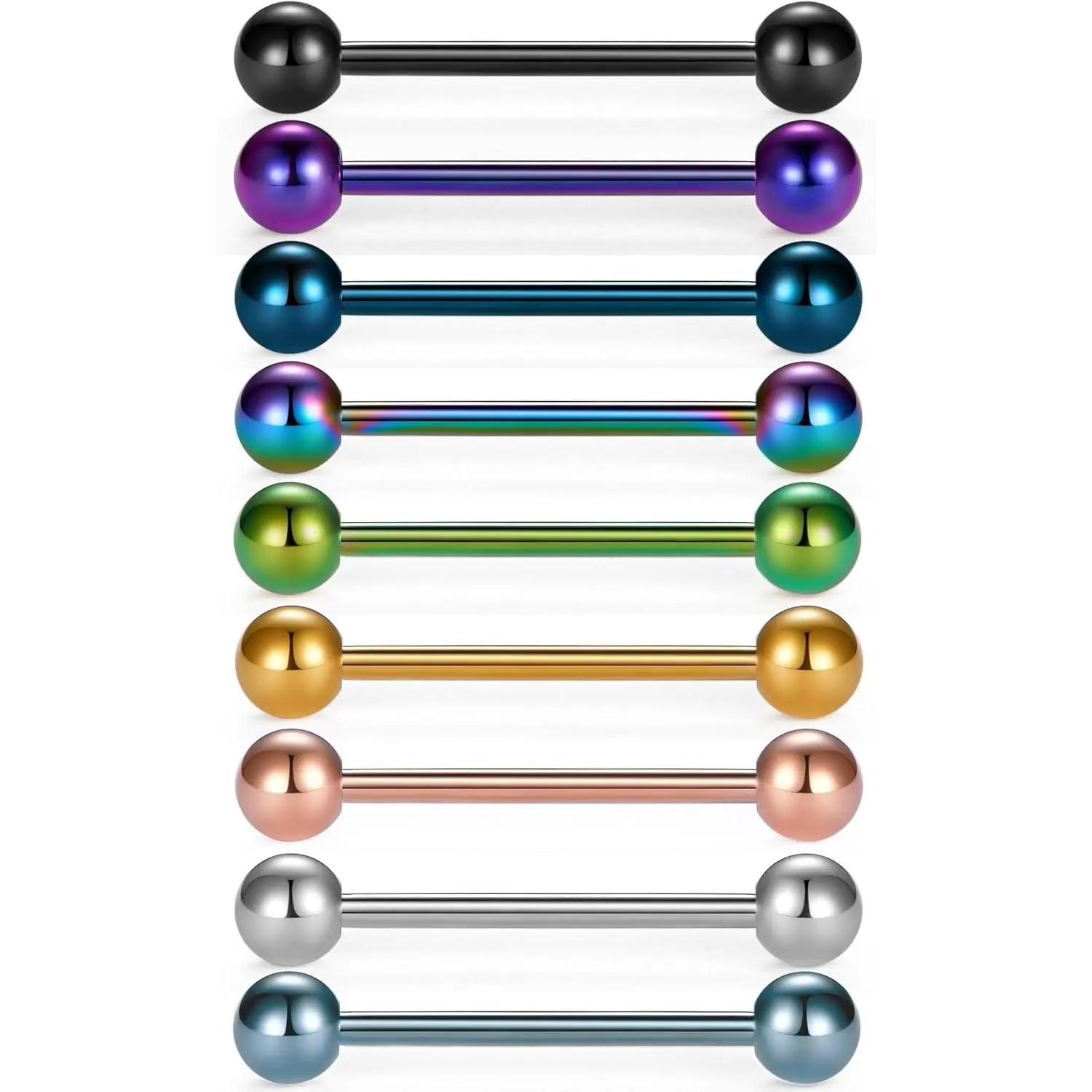 VCMART 14G Tongue Rings Nipple Straight Barbells Surgical Steel Body Piercing Jewelry 12mm 14mm 16mm 18mm Bar Length