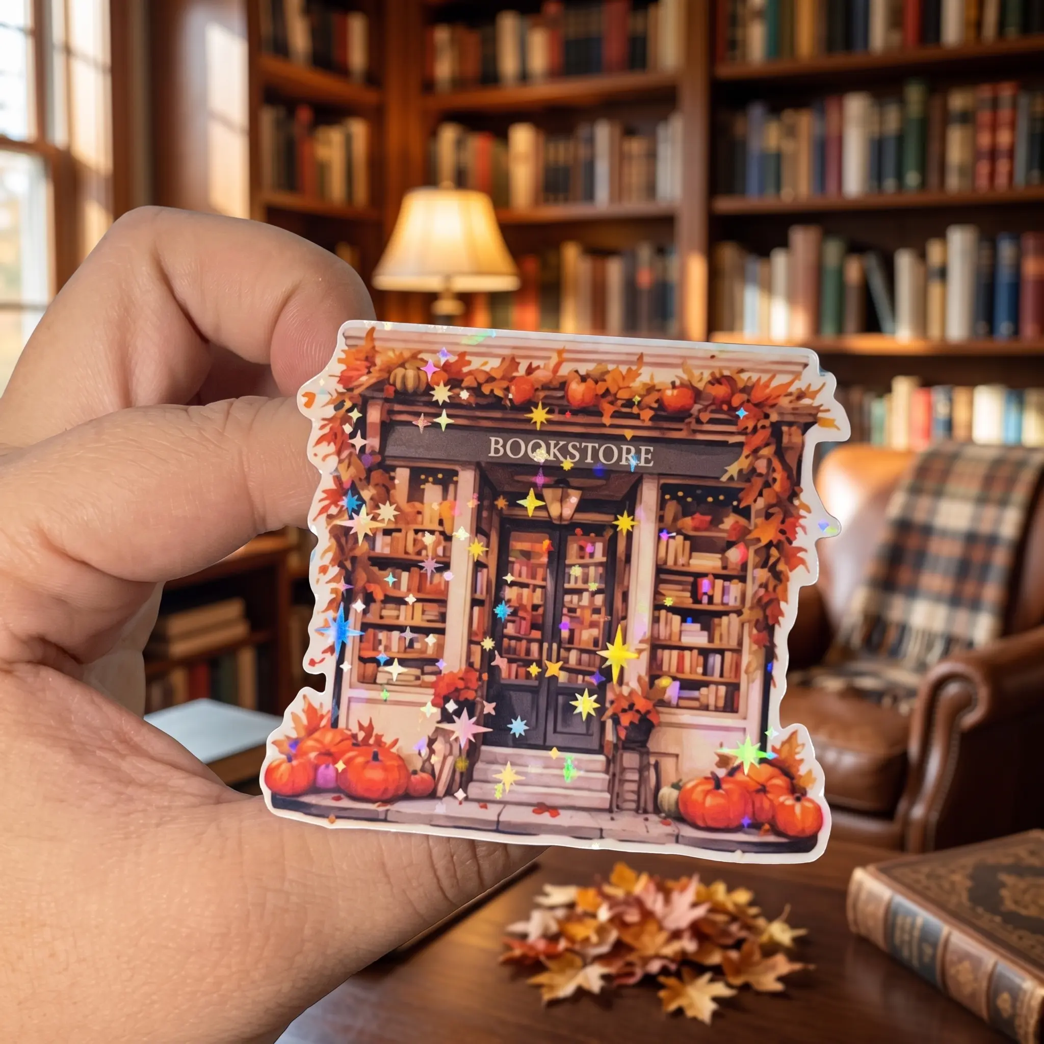 Autumn Bookstore Magnetic Phone Grip & Kindle Grip, Fall Bookish Phone Holder Stand, Cozy Reader Accessory, Book Lover Gift
