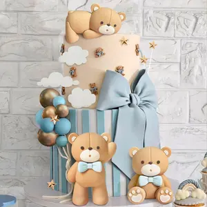cake shed cake topper gender reveal Luxury Blue Bear Cake Decoration Blue Gold Balls Cake Topper Baby Shower Birthday Cake Decoration