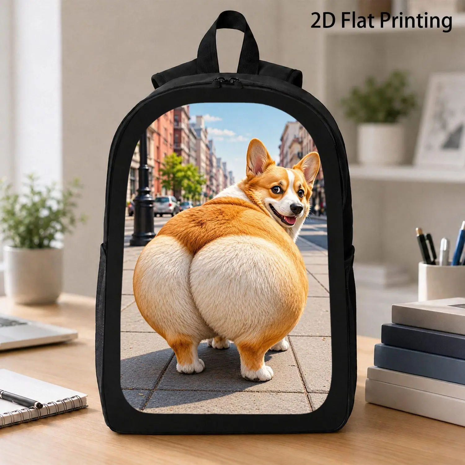 17 Inch Backpack Lightweight Travel Bag Featuring Funny Chubby Corgi Dog Back View Art Print Popular Pet Graphic Laptop Backpack Perfect Gift For Dog Enthusiasts And Students
