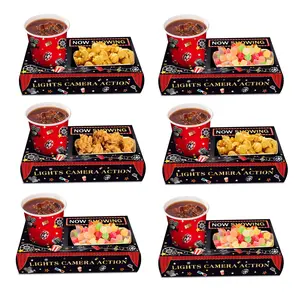 6/12pcs Disposable Tableware Movie Night Snack Tray, Popcorn Food Drink Holder, Paper Food Tray, Party Plates for Cinema Birthday Party, Home Kitchen Decor