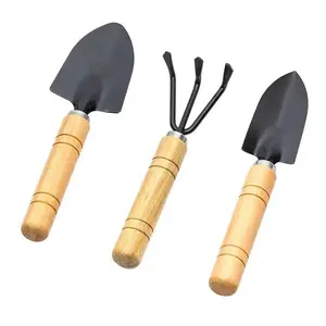 3 Pcs Mini Gardening Tools – Mini Garden Tools Set with 2 Small Shovels (Narrow and Wide) & Hand Rake, Rustproof Metal Build, Ergonomic Wooden Handles – Potting & Transplanting Kit for Indoor Plants