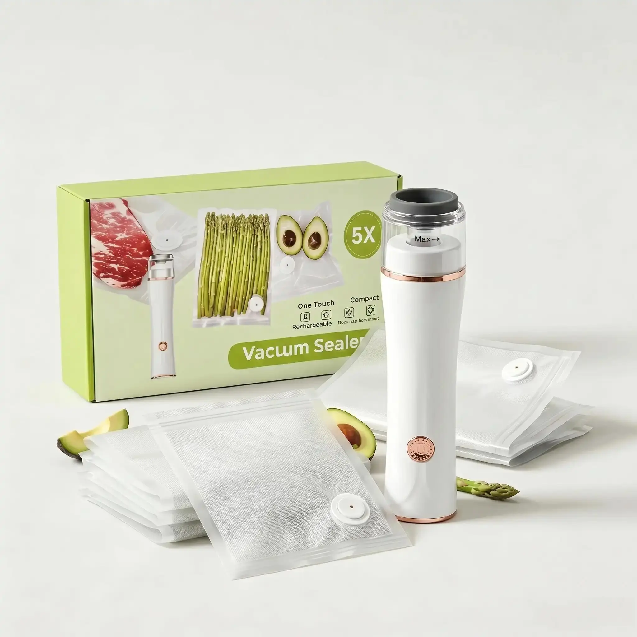 【US】PeaWove Electric Food Vacuum Sealer Machine with Reusable Storage Bags, 5X Fresh Preservation Saver Kit for Kitchen Meal Prep (6/9/15 Pack)