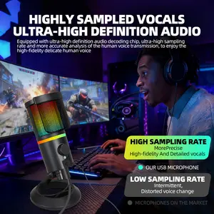 GB2066 Gaming USB Microphone Set with Boom Arm, RGB Lighting, Pop Filter, Quick Mute, Shock Mount & Gain Control for PC PS4/PS5 Live Streaming Equipment