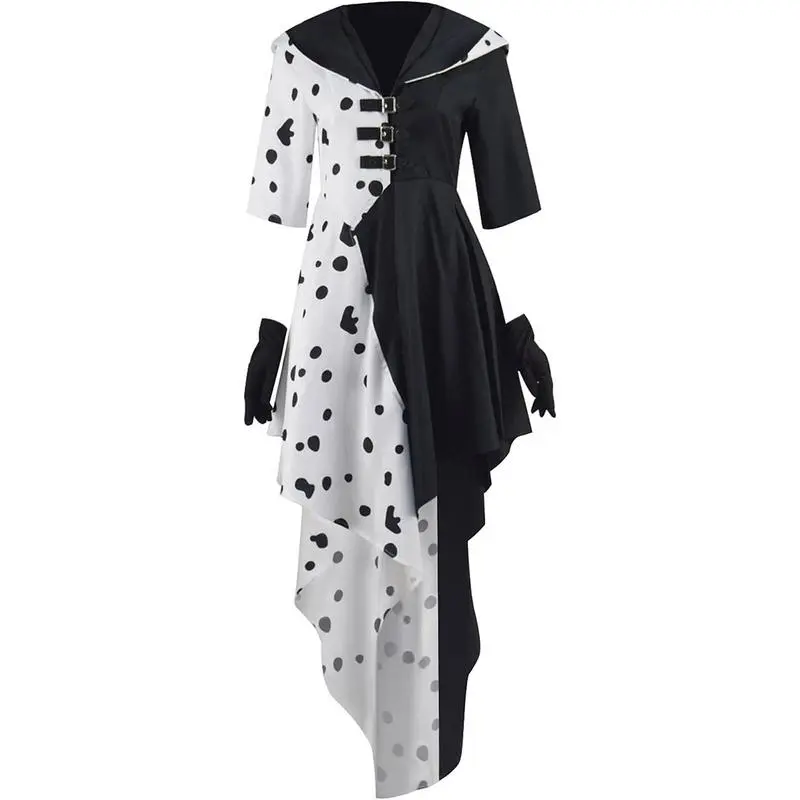 OEBLD Women's Dalmatian Black-White Cosplay Outfit - Comfortable Dress, Cloak, Skirt for Classic Halloween, All Seasons