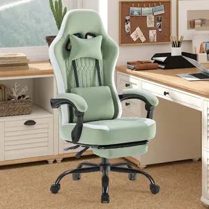 Green Ergonomic Desk Chair with Footrest and Lumbar Support, 360° Swivel, Comfortable for Work and Pla