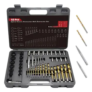 53 count Easy Out Screw Extractor Set with Left Hand Drill Bit, Bolt Extractor Kit with Hex Adapter, Stripped Bolt Remover & Reverse Drill Bit for Broken Nuts Screws, , Studs