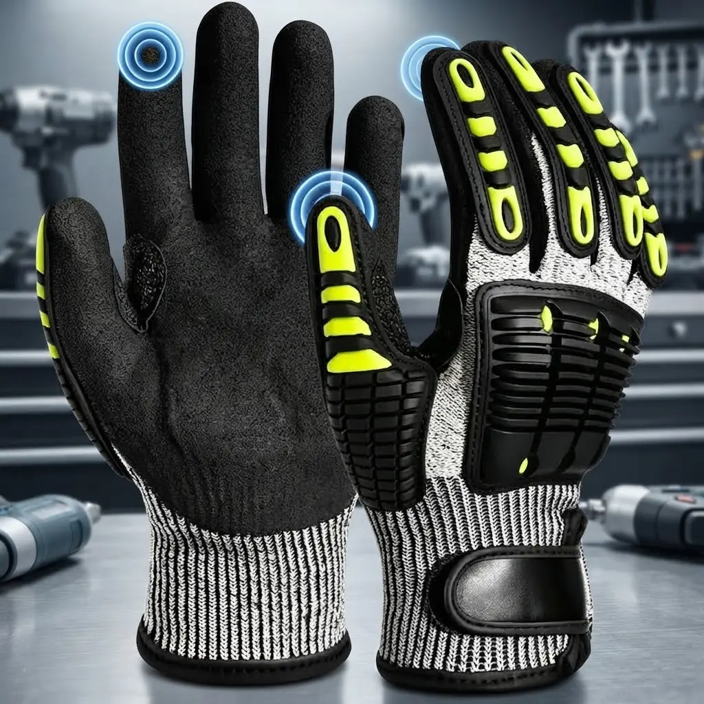 Impact Resistant Work Gloves for Men, ANSI Cut Level A5 Safety Gloves with TPR Knuckle Guards and Shock Absorption, Nitrile Coated Palm for Maximum Grip, Heavy Duty Mechanic Gloves for Construction, Warehouse, Auto Repair and DIY
