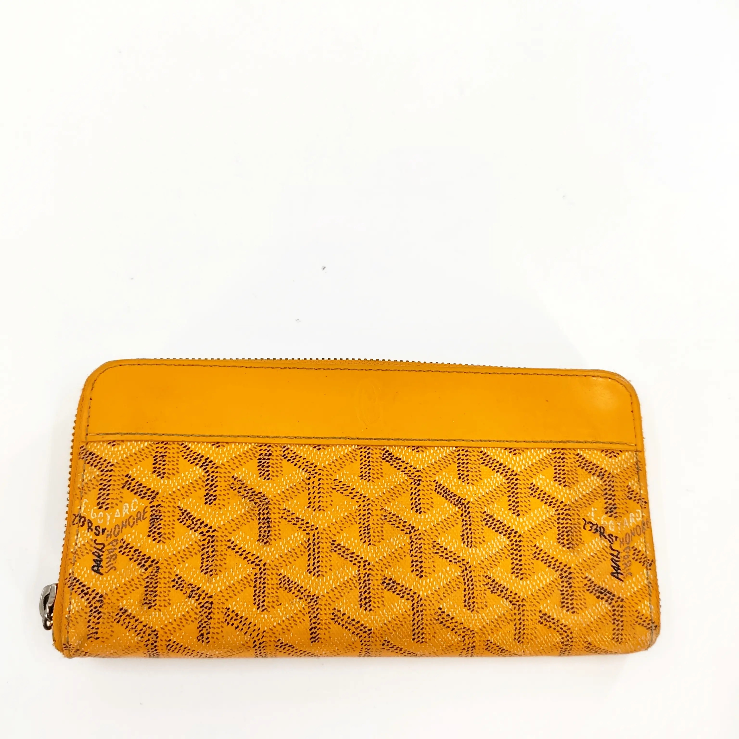 Pre-owned Goyard leather Small Leather Goods "Goyardine Matignon Zip Around GM Wallet Yellow J00170 NO2"