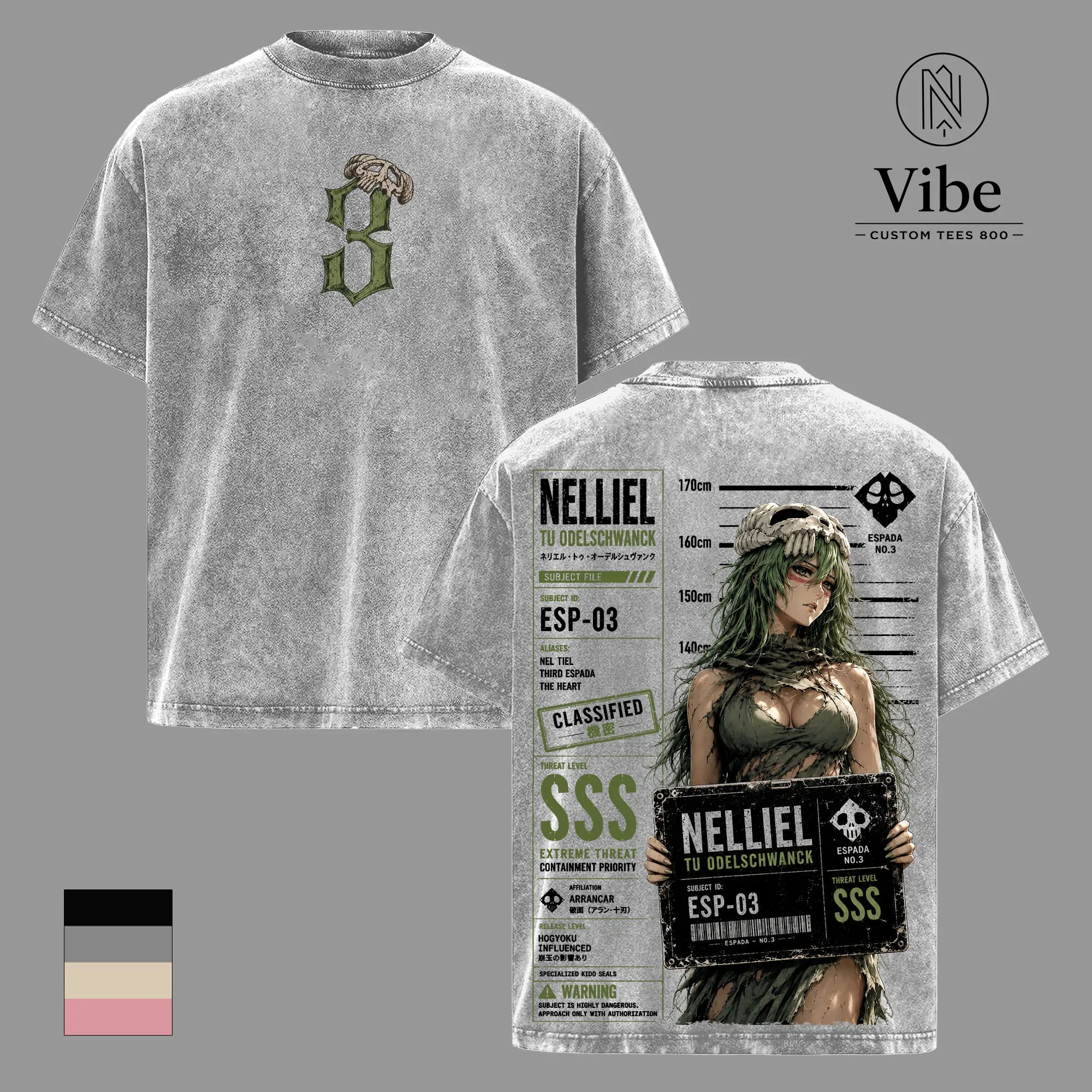 Neliel Bleach Vintage Washed T Shirt, Tank Top, Sweatshirt, Hoodie Espada No 3 Anime Graphic Tee, Heavy Cotton Oversized Double Sided Manga Streetwear, Arrancar Hueco Mundo Shirt, Gift for Bleach Fans