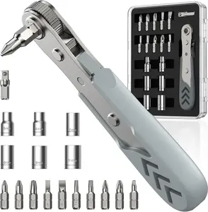 Right Angle Ratcheting Screwdriver Set, [Bearing Steel] 36-Tooth Mini Ratchet Wrench, Low Profile Ratchet Screwdriver, Magnetic Offset Screwdriver