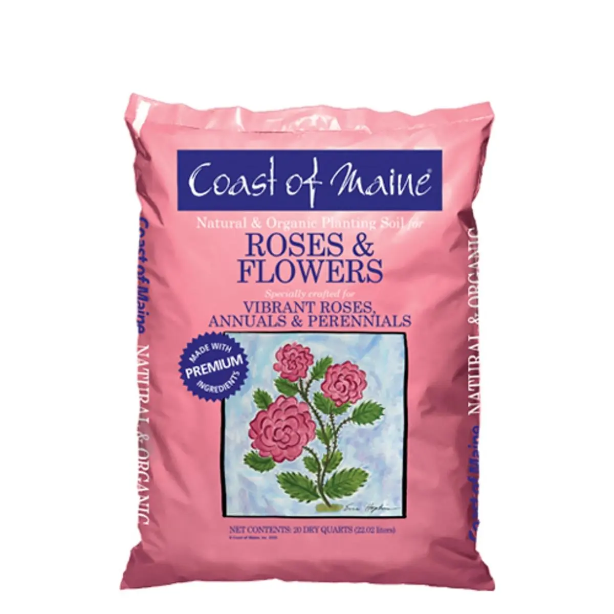 Coast of Maine Organic & Natural Rose & Flower Planting Soil, 20 qt. (23 lbs.) - Contains Compost, Peat Moss, Aged Bark, and Lime, Naturally Lightweight Great Soil Conditioner, Premium Ingredients