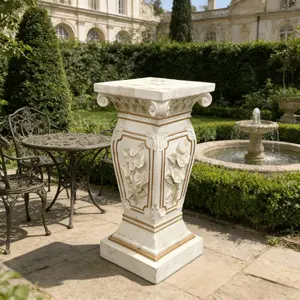 Aobtkel ® 22.05" H x 9.06" W European Style Floral Carved Roman Column Pedestal, Resin Decorative Pillar, Elegant Garden & Courtyard Display Stand for Statues & Ornaments # Summervibes