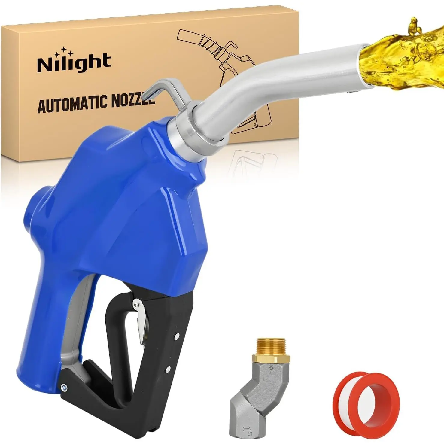 Nilight 1 Inch NPT Fuel Nozzle with Fuel Hose Swivel, High Flow Auto Shut Off Gas Pump Transfer Refilling Nozzle with Adjustable Speed Padlock for Gasoline, Kerosene, Diesel